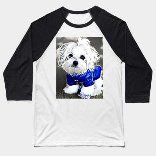 Maltese Artwork, Maltese art, dog art, dog portrait, Magnus the cute, Cute white dog, white dog decor, maltese merchandise Baseball T-Shirt